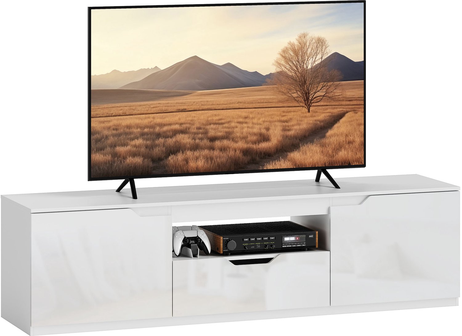 Homcom tv-meubel met hoogglans fronten voor tv's tot 65 inch - Tv-kast, dressoir, lowboard - Wit