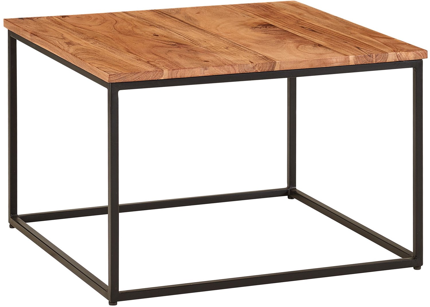 Cosmo Casa Salontafel – Vierkante Salontafel – Massief Acaciahout – Zwart Metalen Frame – Handgemaakt – Bruin/Zwart – 60 x 60 x 41 cm