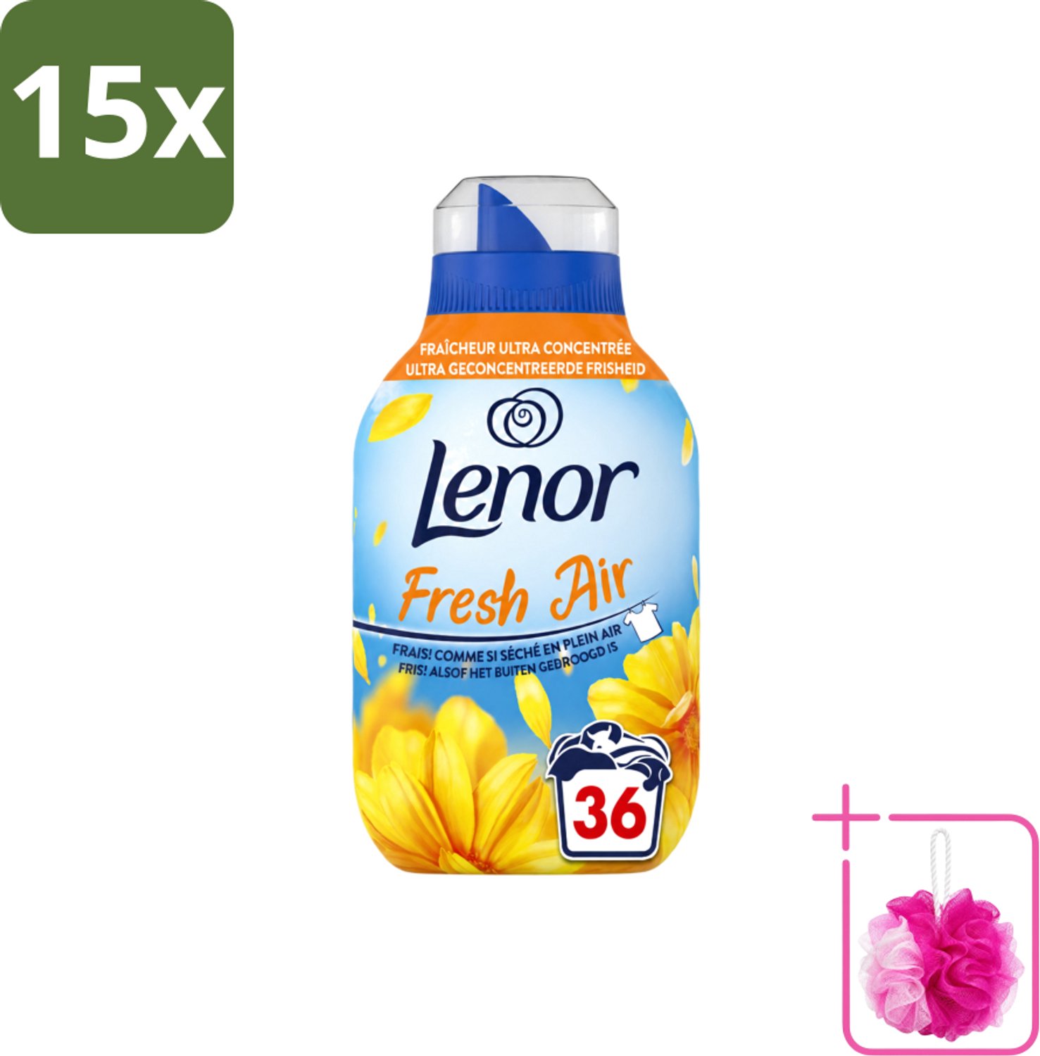 15 x Lenor - Wasverzachter - Fresh Air Zonnestralen - 36 Wasbeurten - 504 ml - Bulkverpakking - Koffiezetapparaat - Douchemop - Koffiezetapparaat