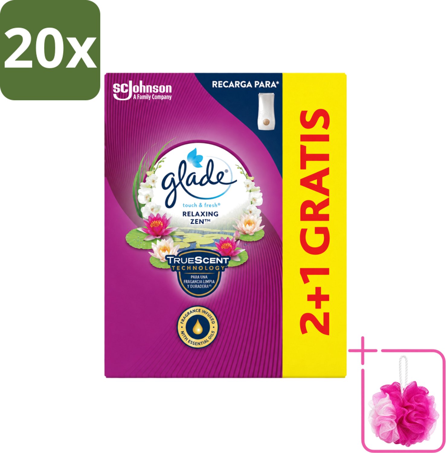 20 x Glade - Touch & Fresh - Relaxing Zen - 30 ml - Bulkverpakking - Ontspanning - Douchemop - Geur