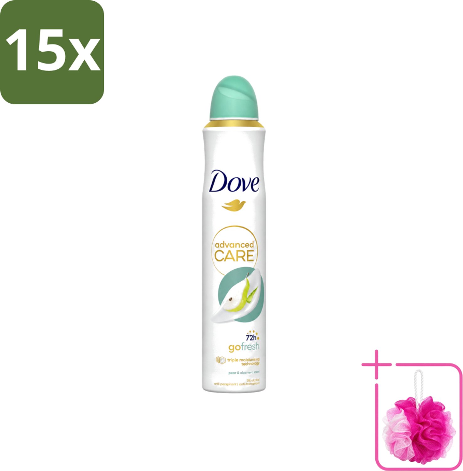 15 x Dove Deodorant Spray - Peer & Aloë Vera - 200 ml - Bulkverpakking - Dove Deodorant Spray - Douchemop - Anti-transpirant