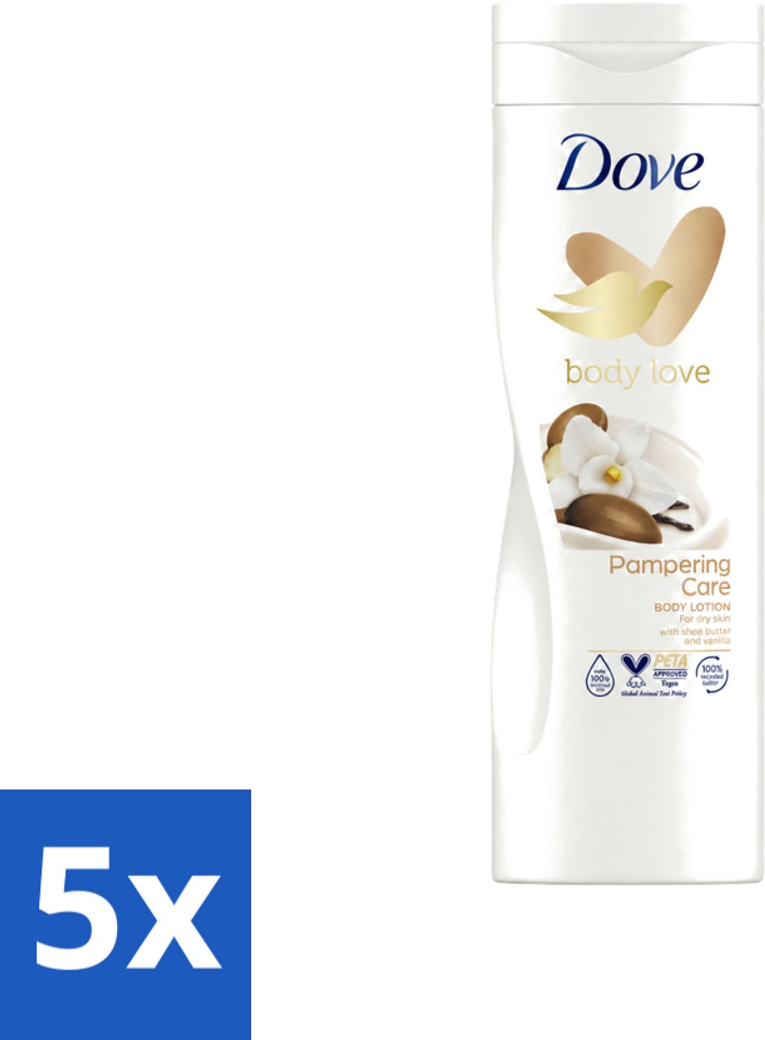 5 x Dove Body Love Bodylotion - Pampering Care - Vanille & Sheabutter - 400 ml - Voordeelverpakking - 5 stuks