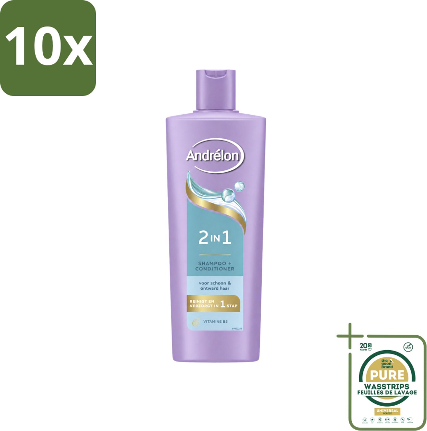10 x Andrélon – Shampoo 2-in-1 – Iedere Dag – 400 ml - Wasstrips - Haar Verzorgen - Shampoo En Conditioner - 2-in-1 Shampoo - Vitamine B5 - Haar Reinigen