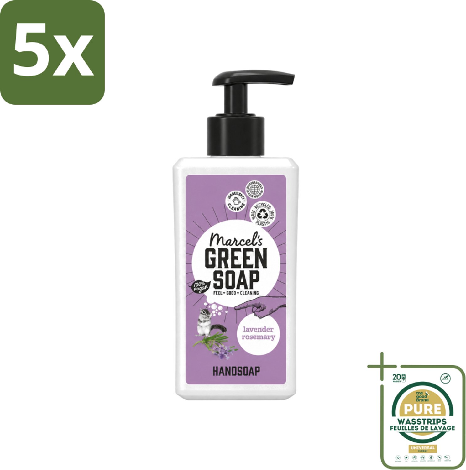 5 x Marcel's Green Soap - Handzeep - Lavendel & Rozemarijn - Zachte verzorging - 250 ml - Wasstrips - Handzeep - Handzeep Lavendel - Handzeep Rozemarijn - Natuurlijke Handzeep - Handen Verzorgen
