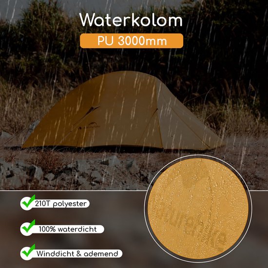 Naturehike Cloud Up 2 BASE – 2 persoons tent – Lichtgewicht tent – Incl. grondzeil – 210T 3000MM – Outdoor – Waterdicht – Kampeertent – Trekkerstent – Koepeltent – Oranje — afbeelding 5