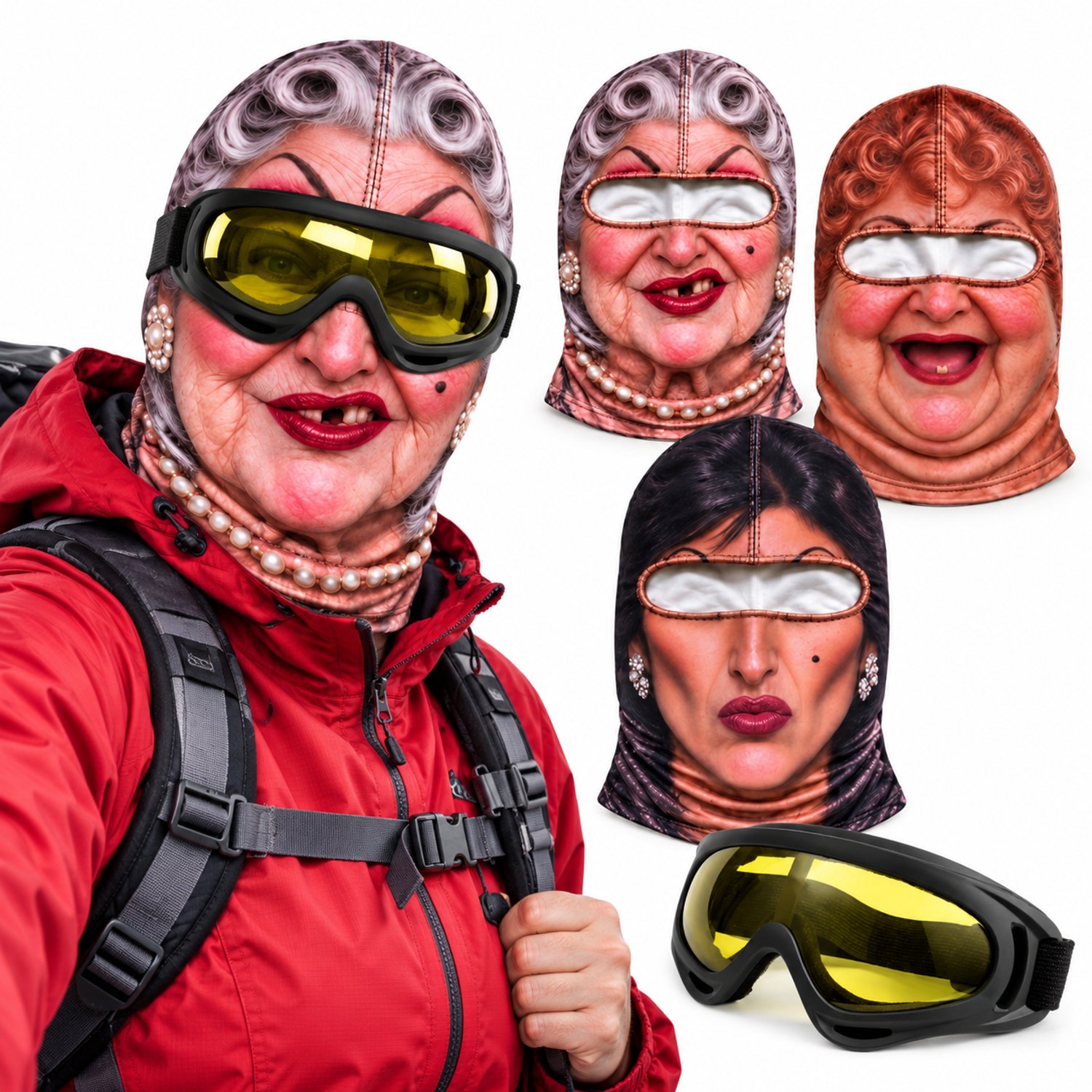 VHV-Skimasker met skibril 4-delige set Balaclava 3x 3D gezichtsmasker UV-bescherming Unisex Voor wintersport carnaval & Halloween&Kerstmis- Motorcross Veelkleurig