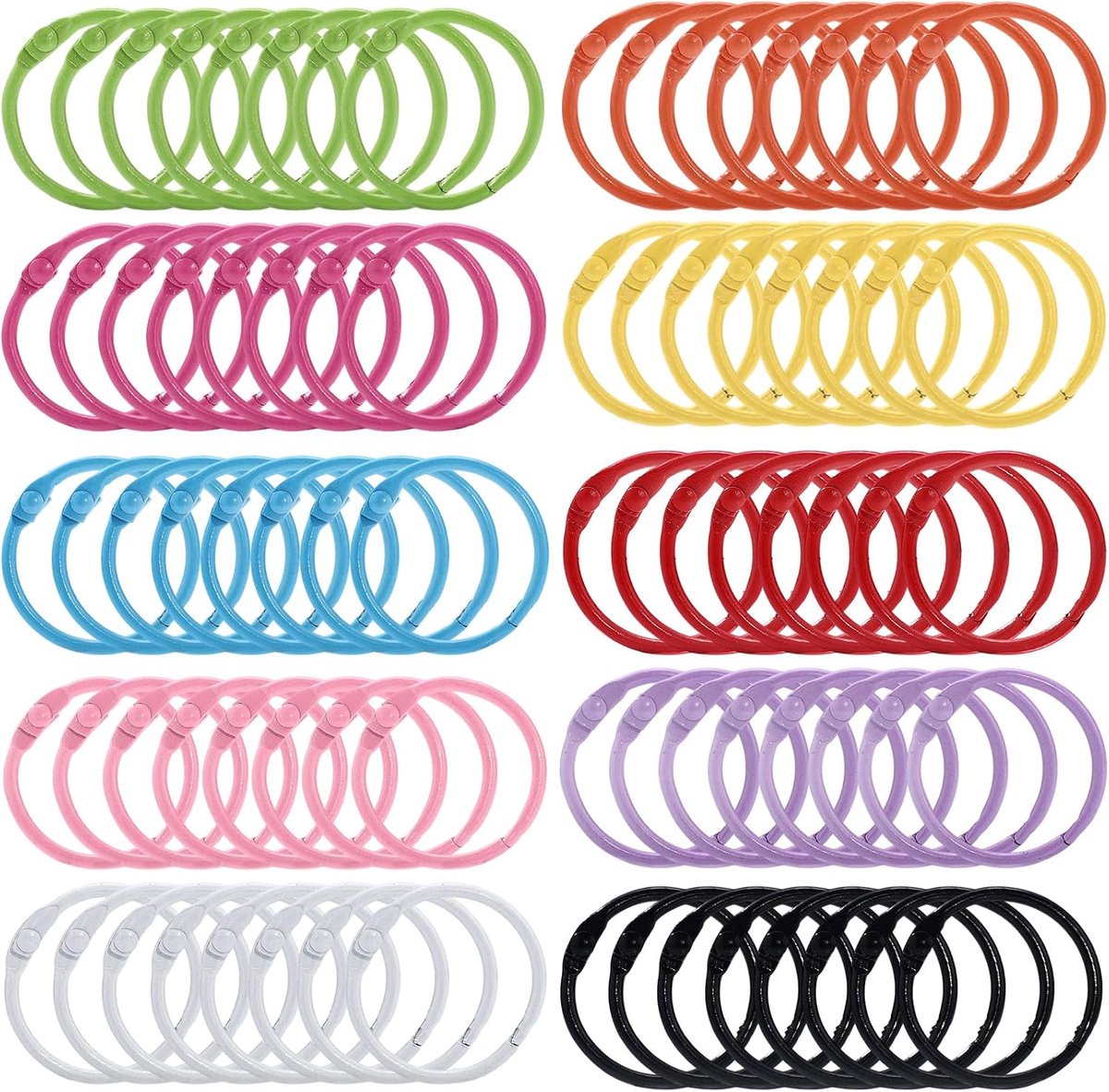 80 stuks gekleurde bindringen, 25 mm, ringen voor losse bladeren van metaal, boekverbinders voor scrapbooking, leerkaarten, knutselen en kantoor (10 kleuren)