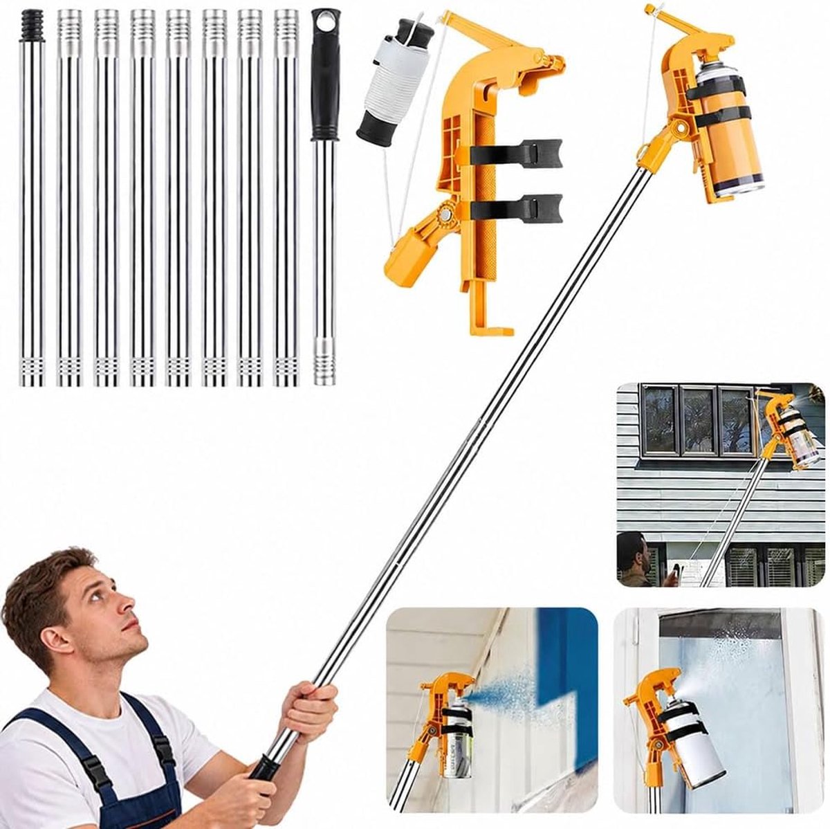 verlengadapter met 3,6 m verlengstang van roestvrij staal, spuitbushouder verlenging, verstelbare sproeihouder-adapter voor wespenspray, spuitverf, raamreiniging