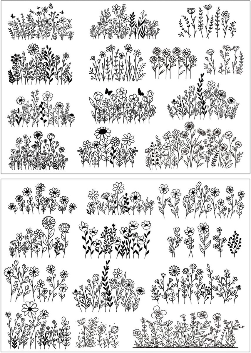 2 vellen borduursjablonen in water oplosbaar met bloemen, zelfklevend borduurvlies voor kleding en tassen, borduurstickers, transferpapier voor het borduren van stoffen, eenvoudig uitwasbaar
