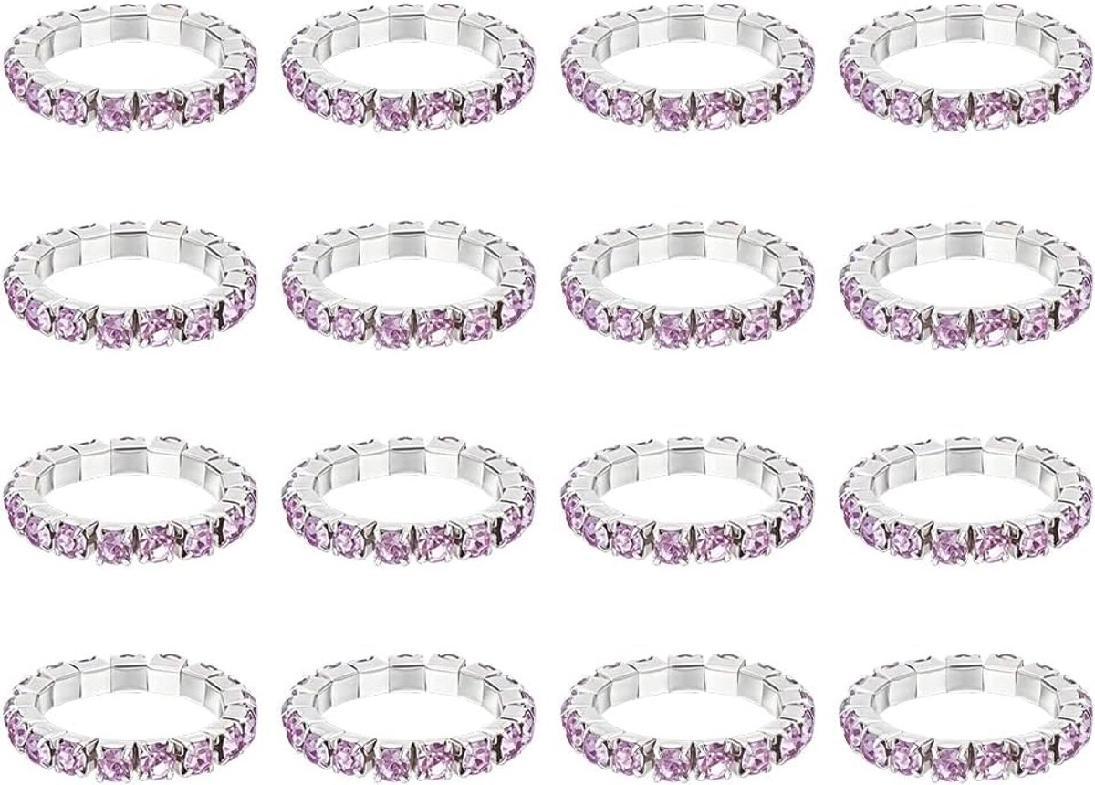 Ringen messing verstelbare paarse strass vingerringen elastische ring mode kristal stapelbare stretchring accessoire