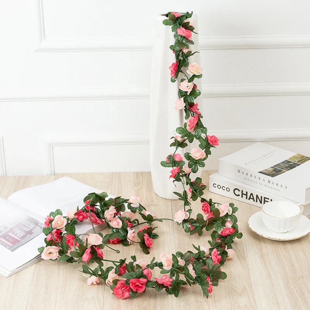 Kunstbloemen Rozen Slinger 250 cm - Fuchsia & Roze Kunstrozen - Bruiloft, Interieur & Fiets - Kasey