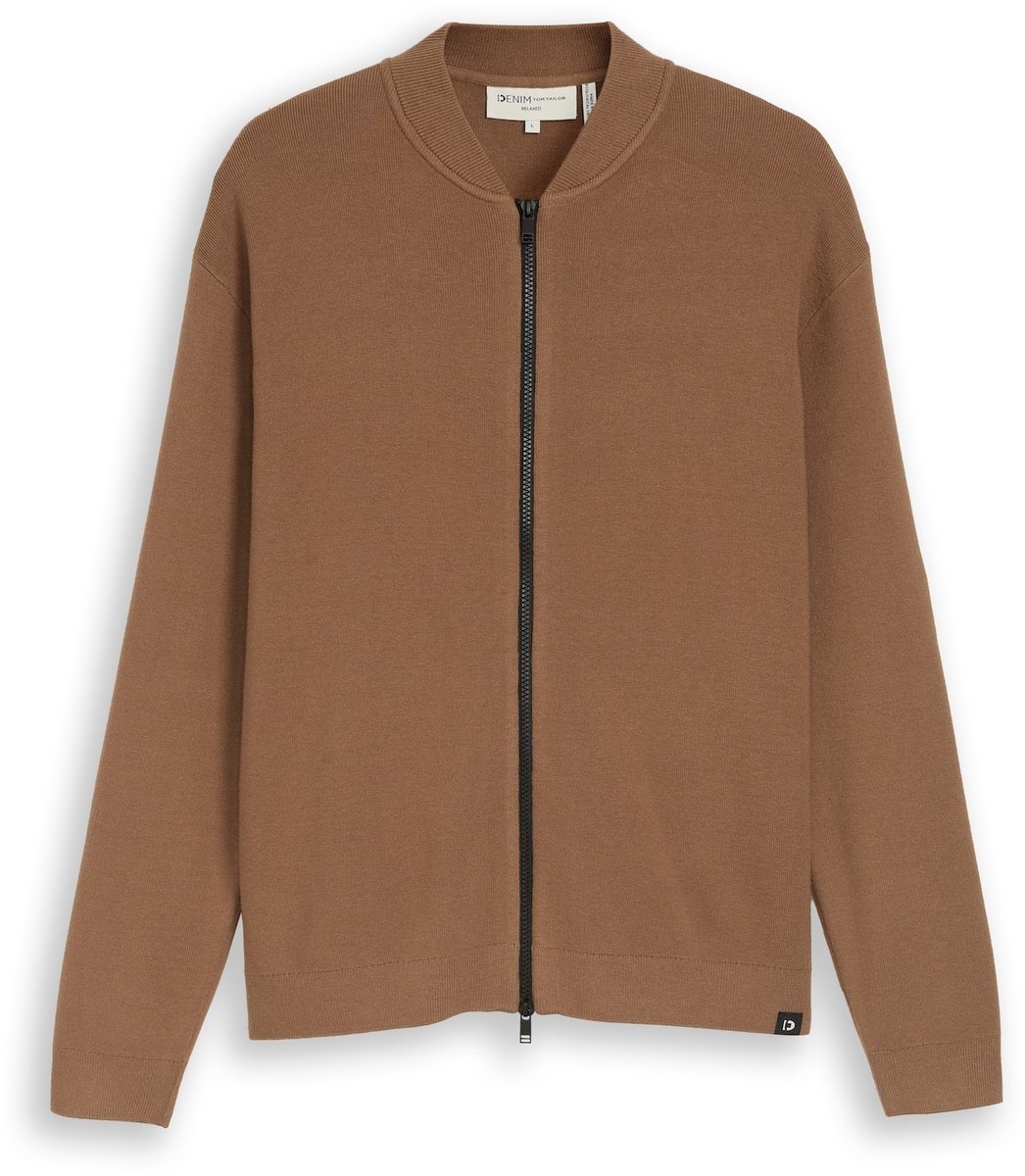 Tom Tailor Denim - Gebreid vest met relaxte pasvorm en bomberkraag - Maat M - malt brown
