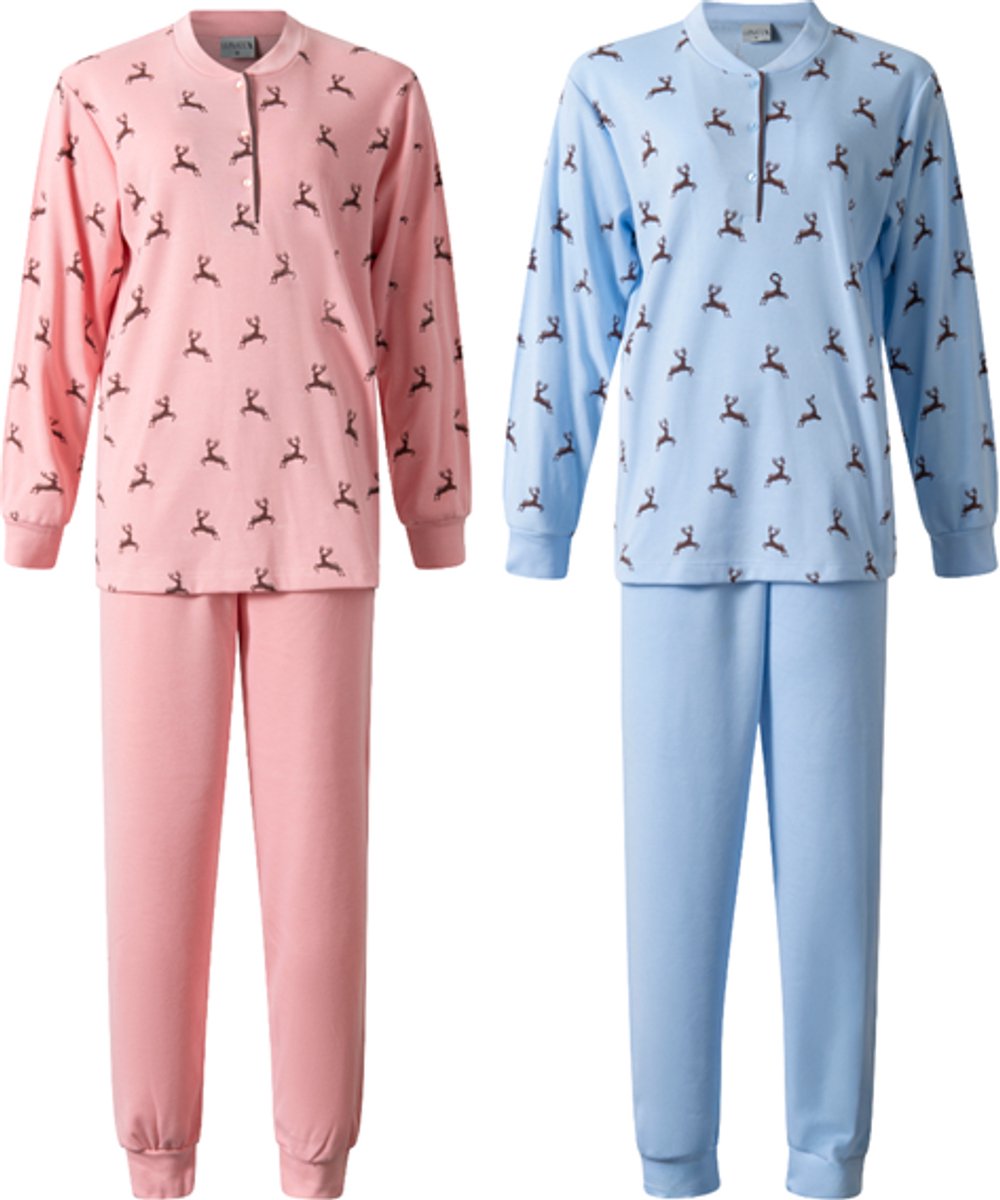 Lunatex 2 warme dames pyjama's 124286 - aangeruwd interlock - blauw en roze 2 Pak