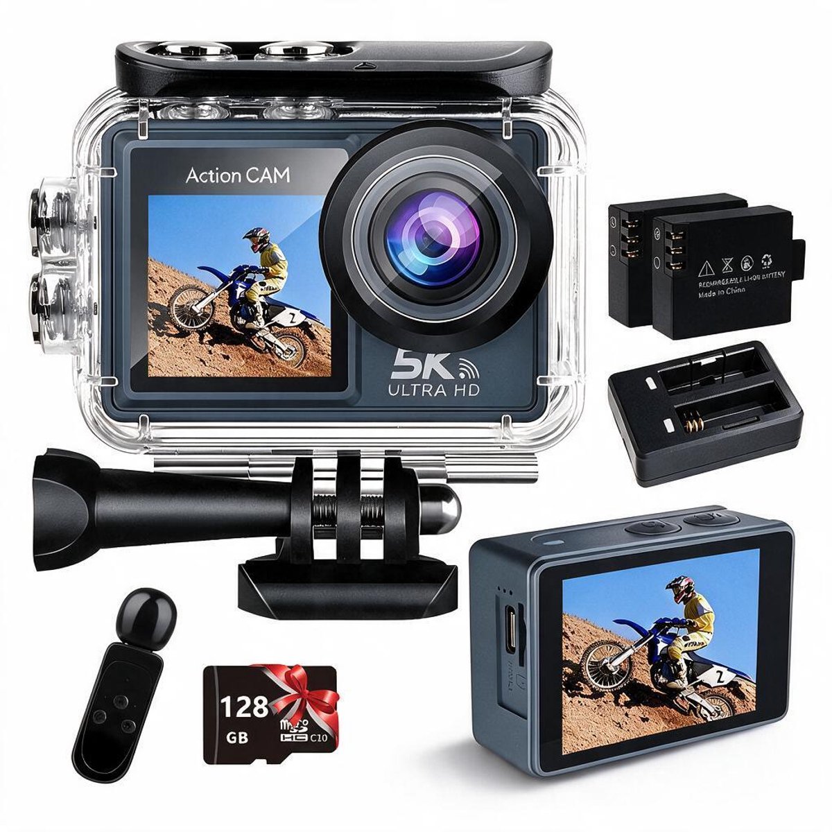 Digisand Action Camera 5K - 50MP / 60FPS / WiFi / 30M Waterdicht - Actiecamera - Touchscreen - Onderwatercamera - Inclusief Accessoires- Incl. 128GB SD