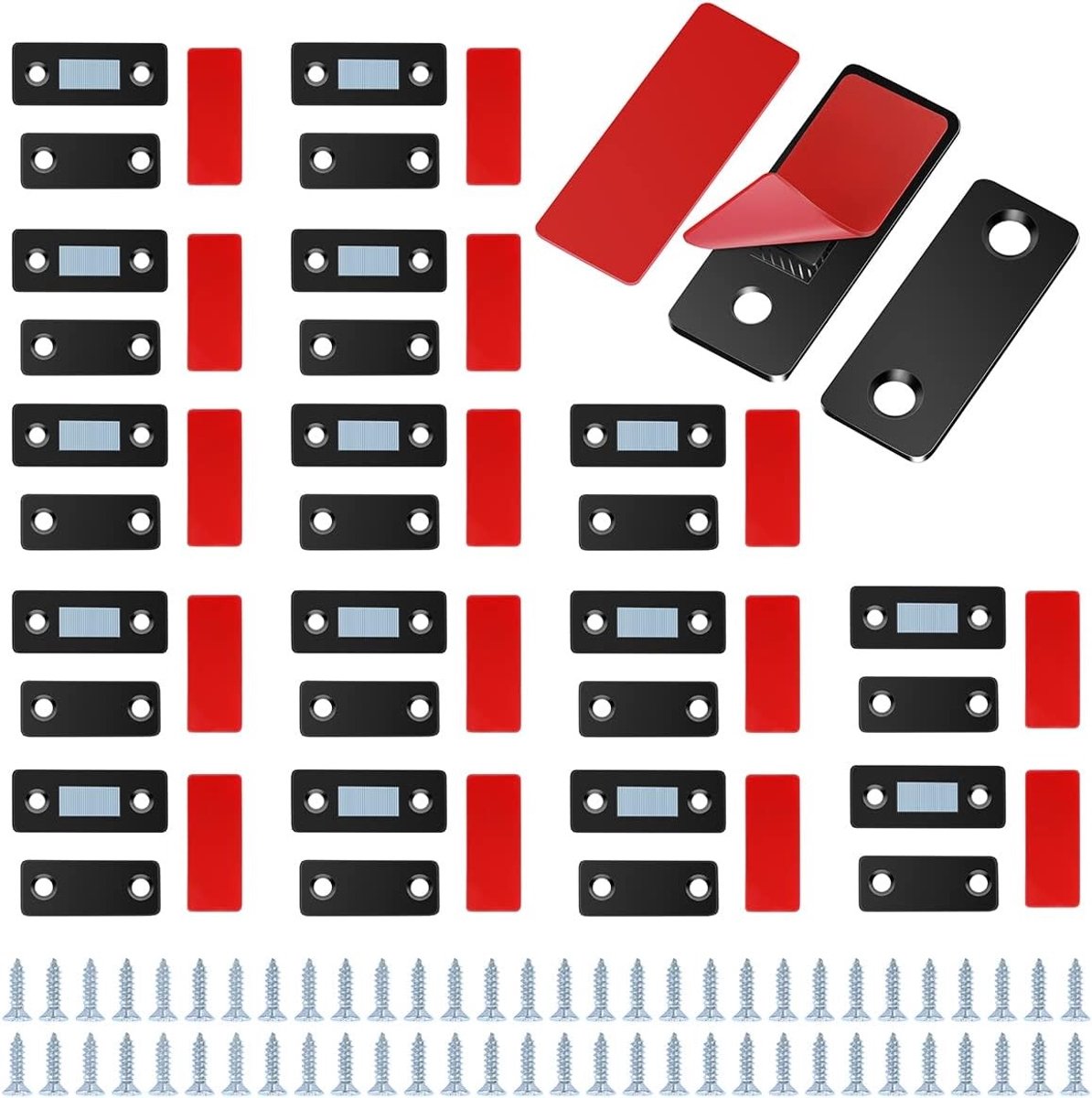 Set van 16 Ultra Dunne Deurmagnets, Rvs Kastsluitingen, Zelfklevende Magnetische Sluiters voor Keuken, Raam en Kastdeuren (Zwart)