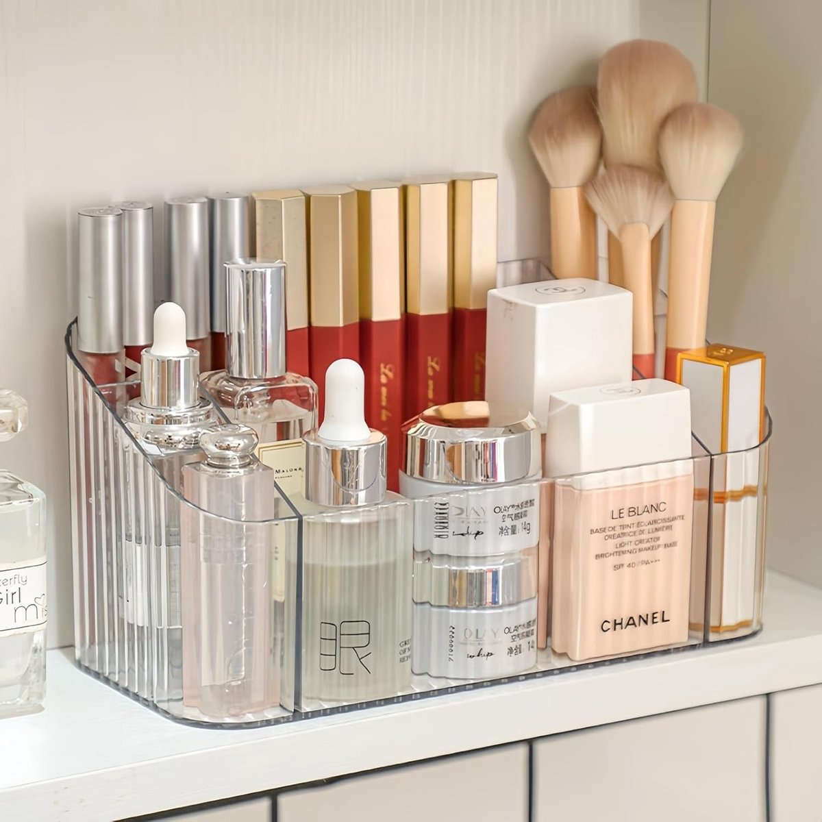 Transparante Makeup Organizer voor Schoonheidsproducten, Make-upkwasten en Toilettas met 7 Compartimenten, Ideaal voor Badkamer en Dressoir