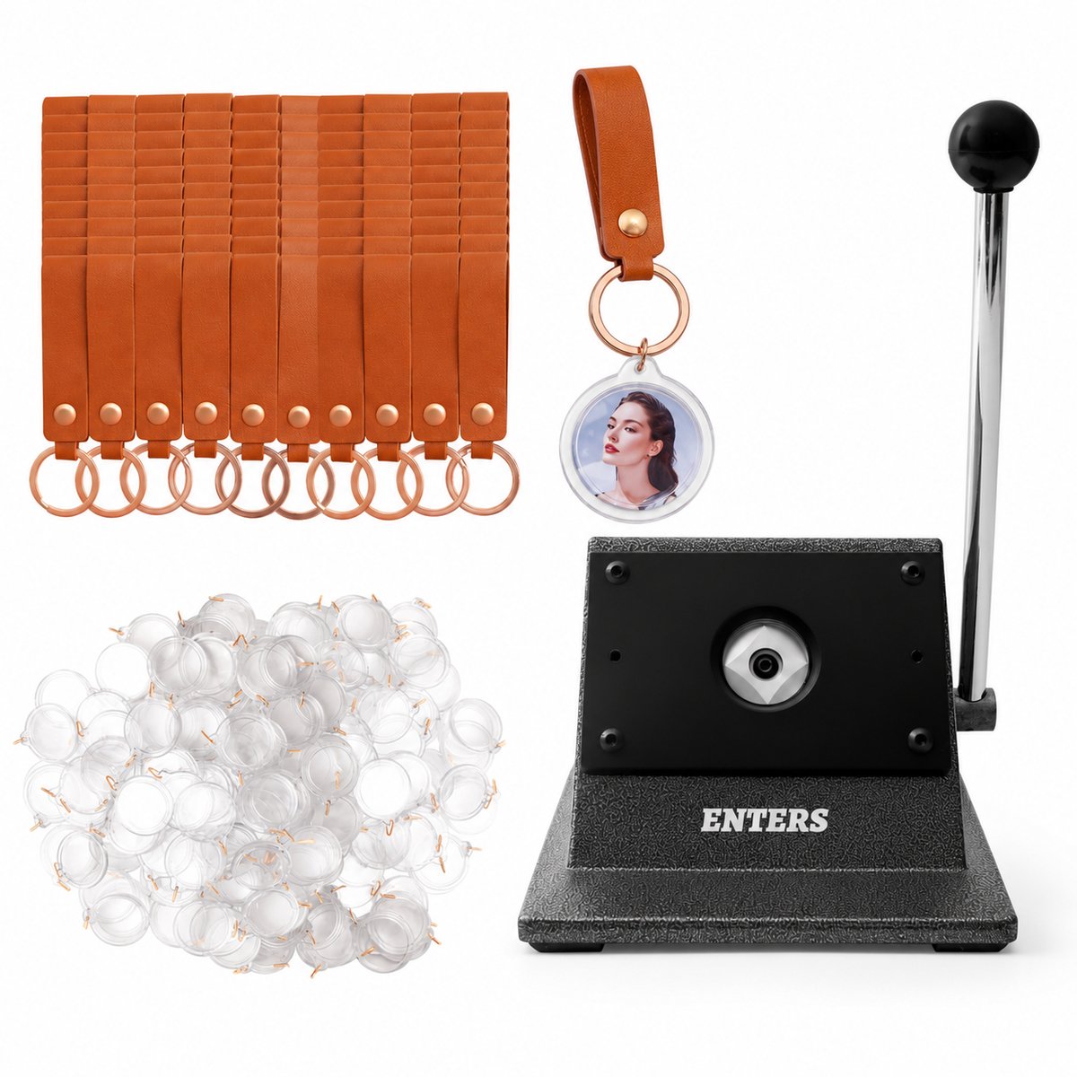 Veya Sleutelhanger maken - Sleutelhanger - Met foto - Complete startersset 100 stuks - Handmatige persmachine - 3,5 cm breed