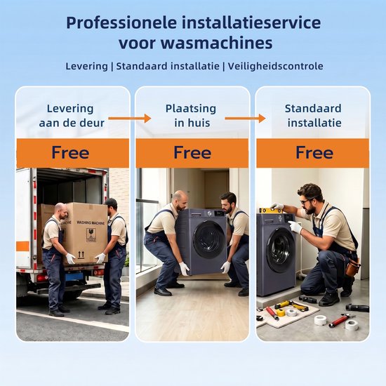 Service d'installation professionnelle pour machines à laver : livraison à domicile, placement à l'intérieur et installation standard. Gratuit.
