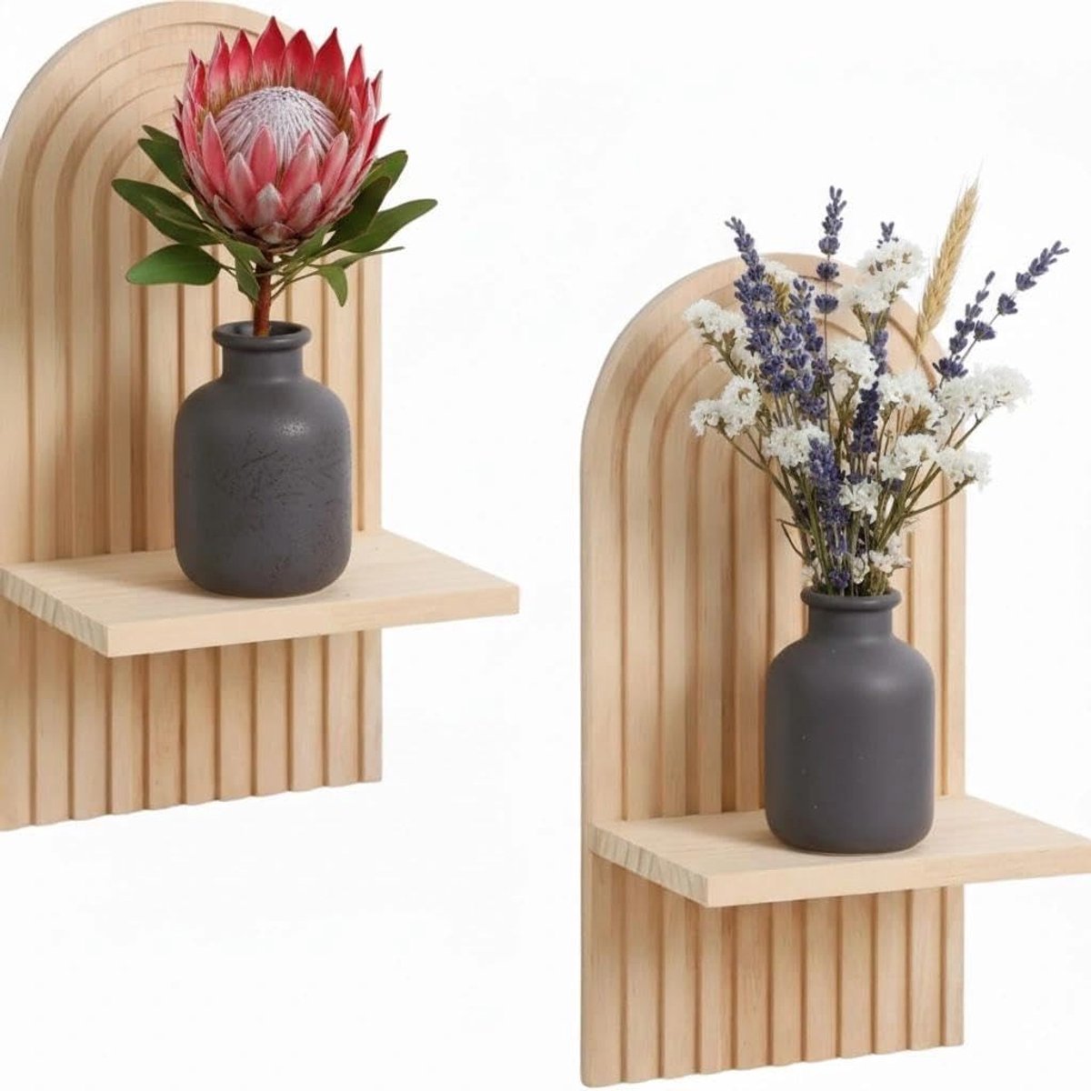 Boho Stijl Wandplanken, Kleine Regenboog Floating Shelf voor Planten, Wanddecoratie voor Slaapkamer en Woonkamer, Set van 2 Stuks