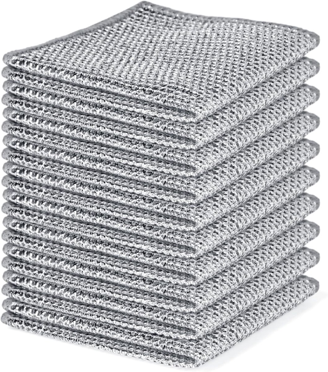 10 Stuks Dubbelzijdige Metalen Reinigingsdoeken – 20x15 cm – Staalwol en Microvezel – Krasvrij – Voor Keuken, Pannen en Barbecue – Vetafstotend en Herbruikbaar