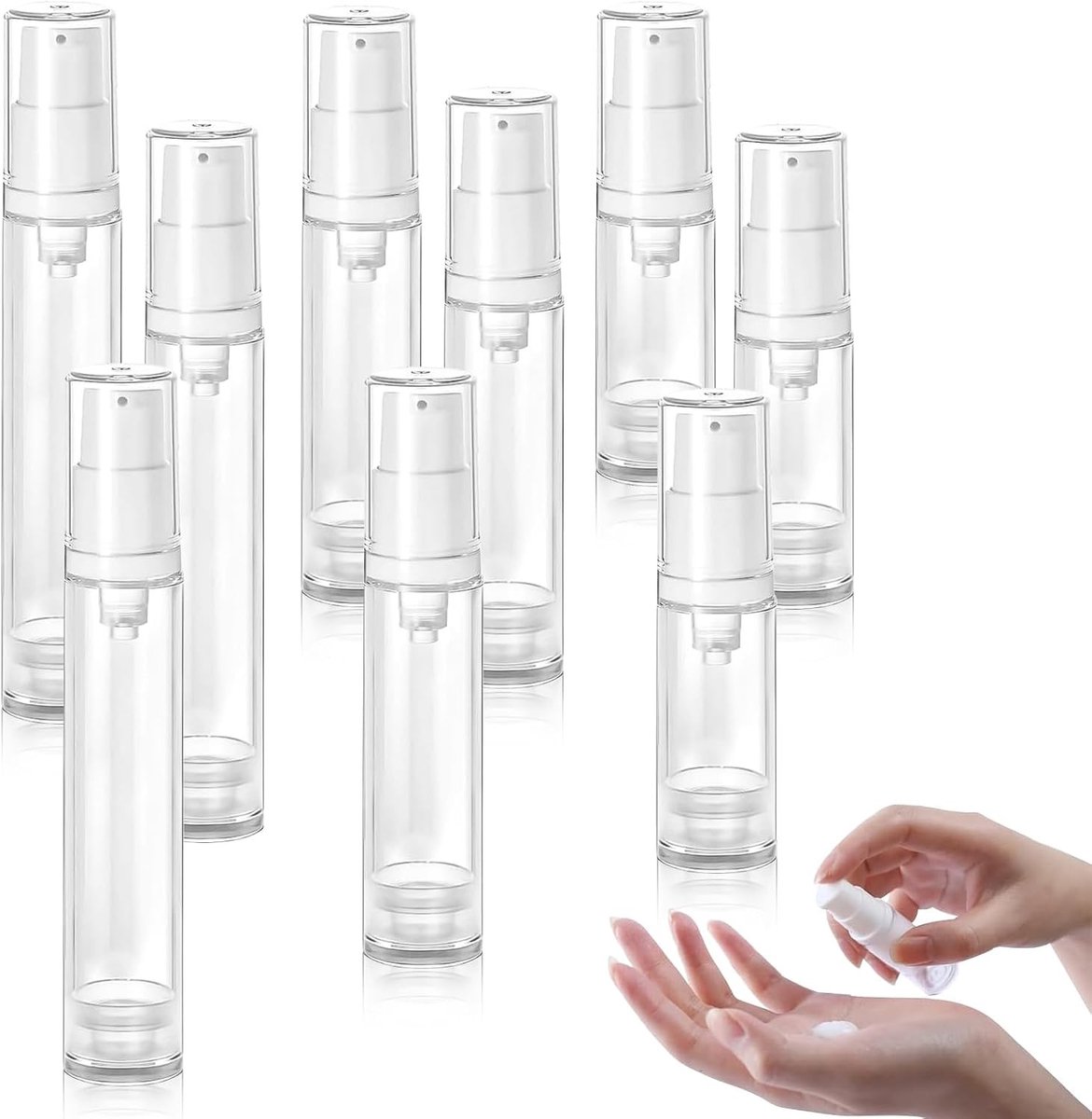Handcrème Dispenser Set van 9 Stuks (5 ml, 10 ml, 15 ml) - Draagbaar, Herbruikbaar en Ideaal voor Reizen, Gemaakt van ABS en Polypropyleen, Wit