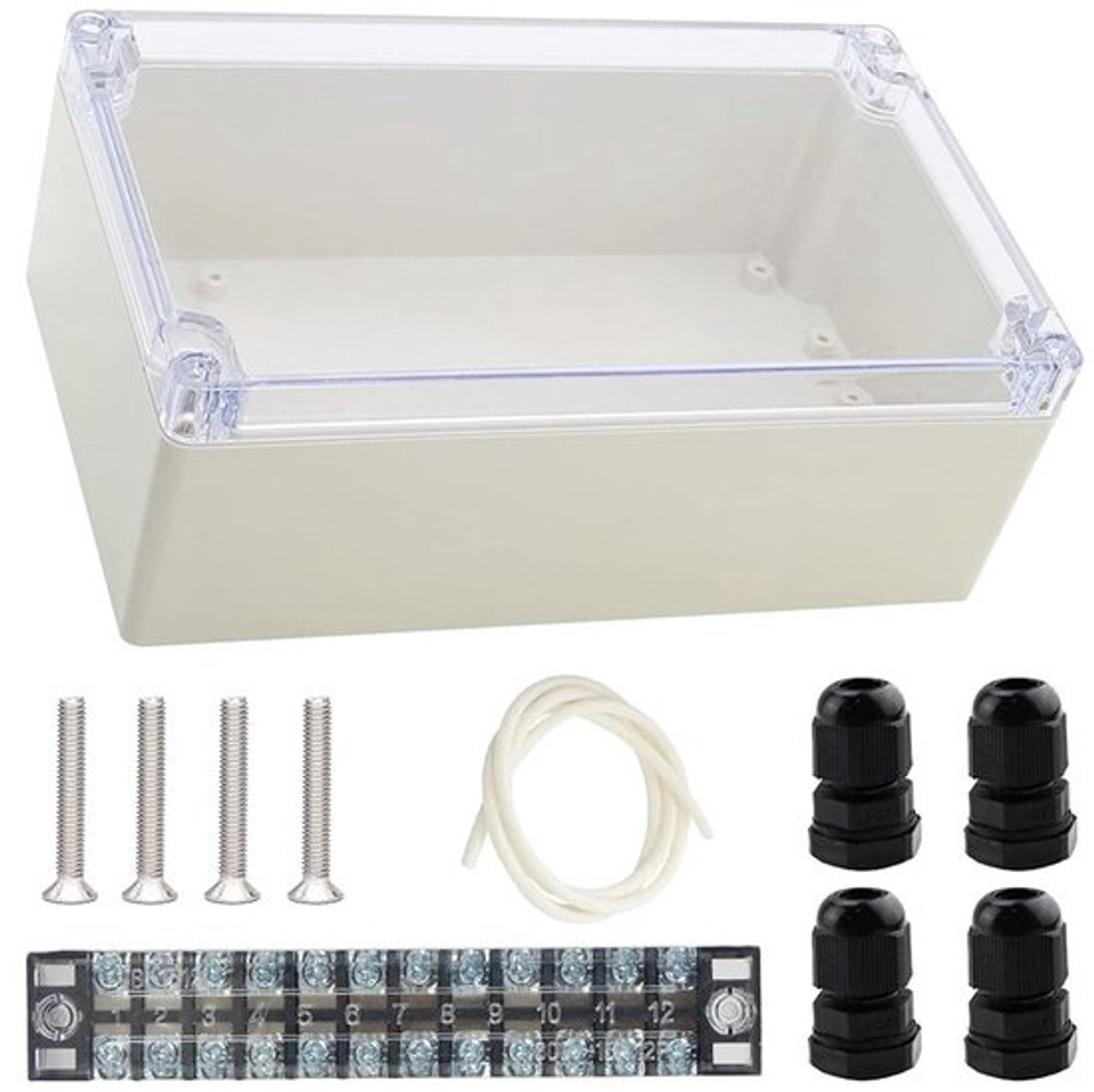 Waterdichte Projectbehuizing ABS IP65 Zwart met Transparant Deksel en 12P Klemmenblok - 200x120x75 mm