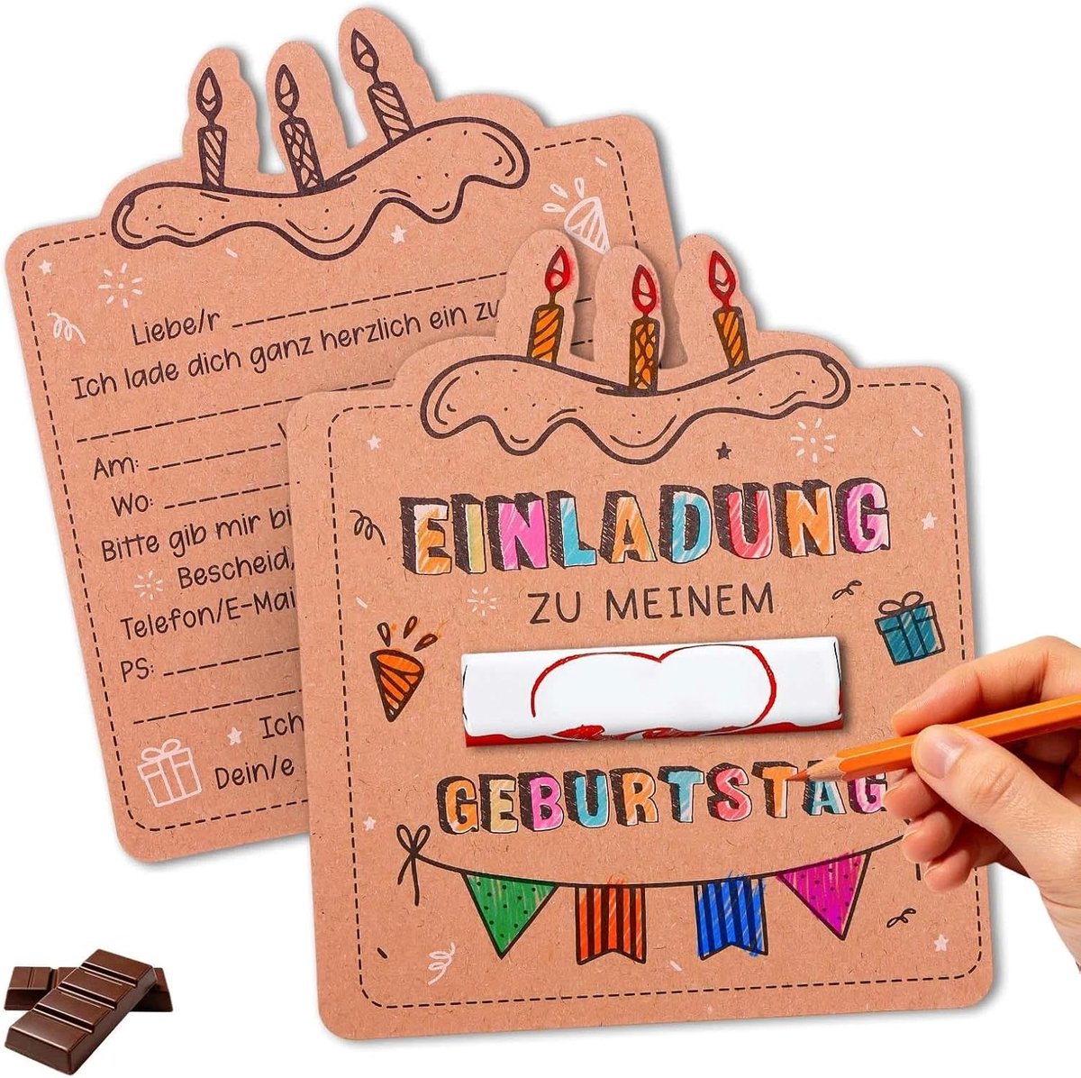Uitnodigingskaarten voor kinderverjaardag, kraftpapier, 12 stuks, feestuitnodigingen voor doe-het-zelf verjaardagsuitnodigingen, knutselset om vorm te geven voor meisjes en jongens, creatief