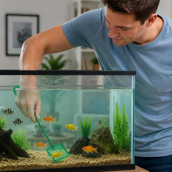 Schepnet voor aquarium, klein, 5 stuks, aquariumnet, vierkant, groen net voor kleine vissen, garnalen, aquariumvissen — afbeelding 3