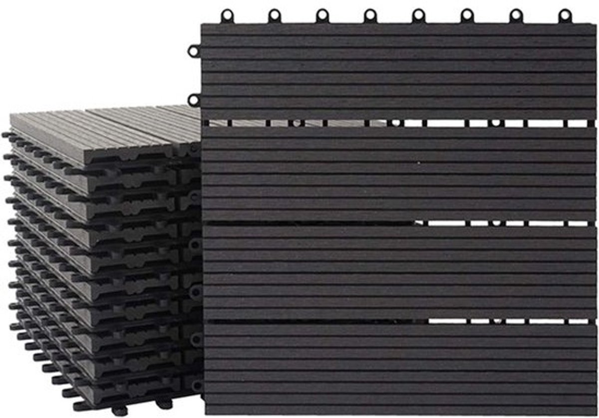 Houtlook WPC Vloertegels voor Balkon en Terras - Antraciet, 11 Stuks 30x30 cm