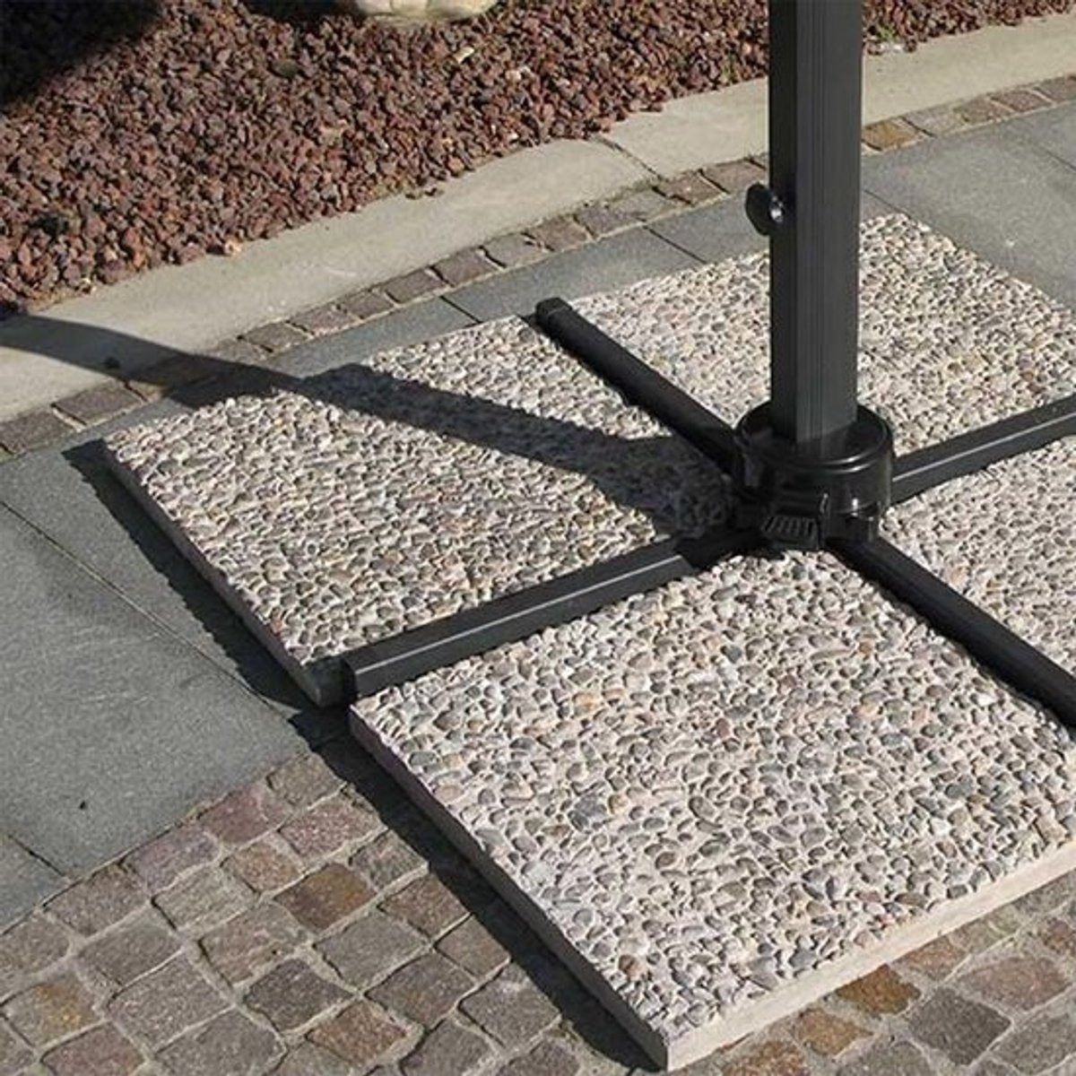Parasolstandaard van tegels 50 x 50 cm - Gewassen graniet 22 kg - Stabilisatieplaat voor buiten - Tuin, Terras, Bar en Strand