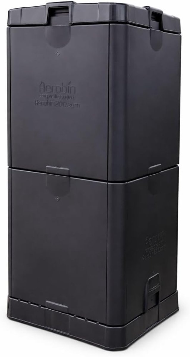 200L Aerobin Compostcontainer, snelle compostering van 3 maanden, geurvrije thuiscompostbak voor keukenafval, tuinafval en voedselresten (zwart)