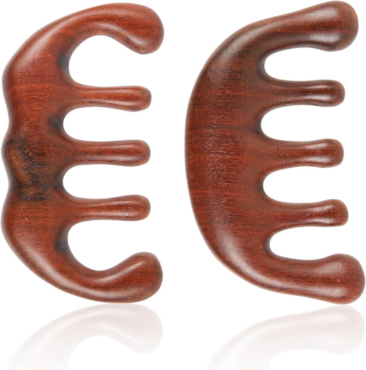 2 Stuks Hoofdhuidmassagekammen, Antistatisch Natuurlijk Hout Grove Kam Sandelhout Hoofdhuidmassage Gua Sha Hoofdmassagekam voor Haargroei voor Vrouwen Cadeau (Stijl B)