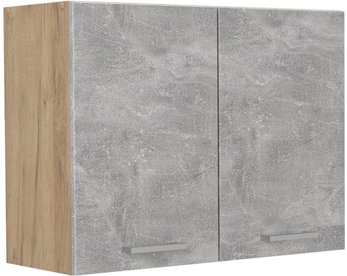 Vicco Glazen keukenkast R-Line, Beton/Goudkleurig Eiken, 80 cm