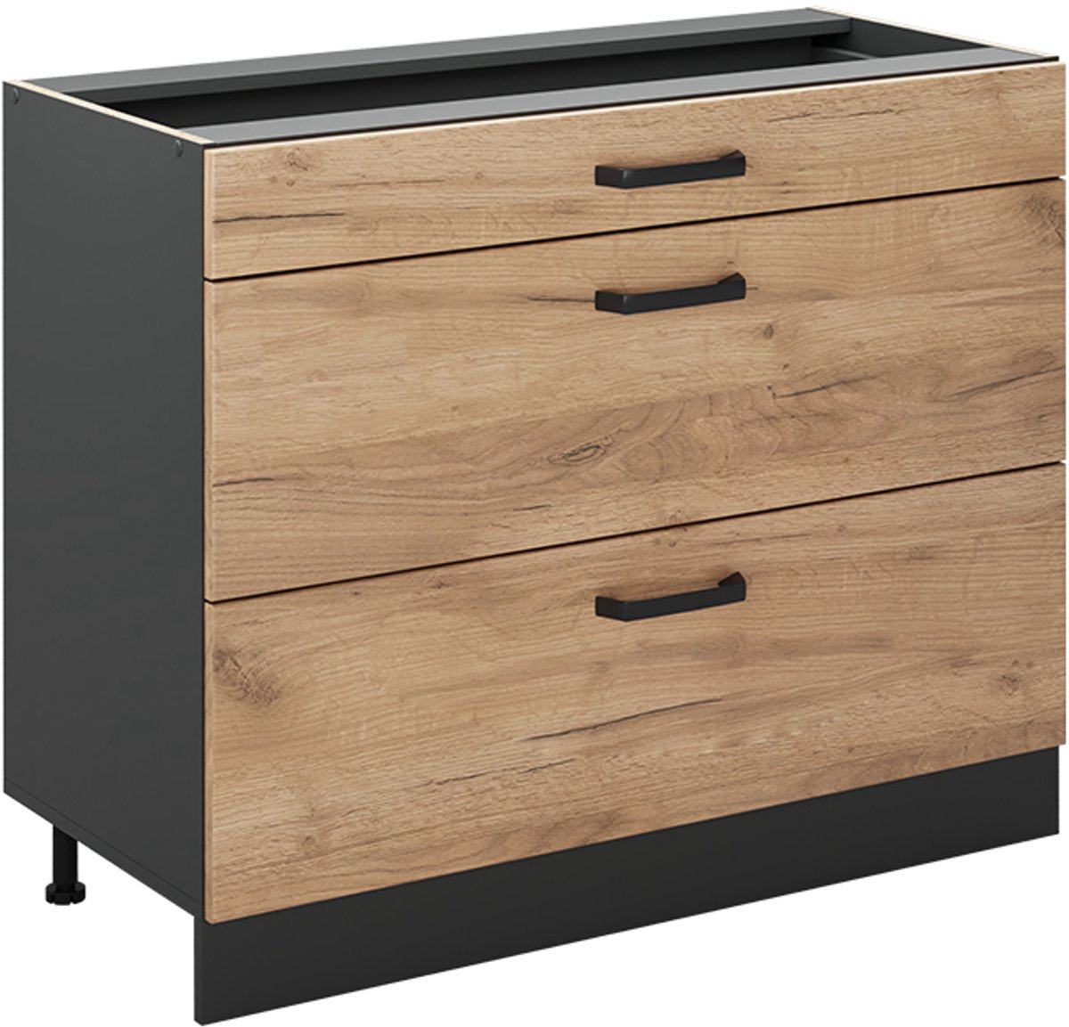 Vicco Keukenonderkast R-Line, Goudkleurig Eiken/Antraciet, 100 cm zonder werkblad
