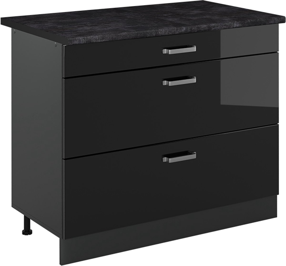 Vicco Keukenonderkast R-Line, Zwart hoogglans/Antraciet, 100 cm antraciet werkblad