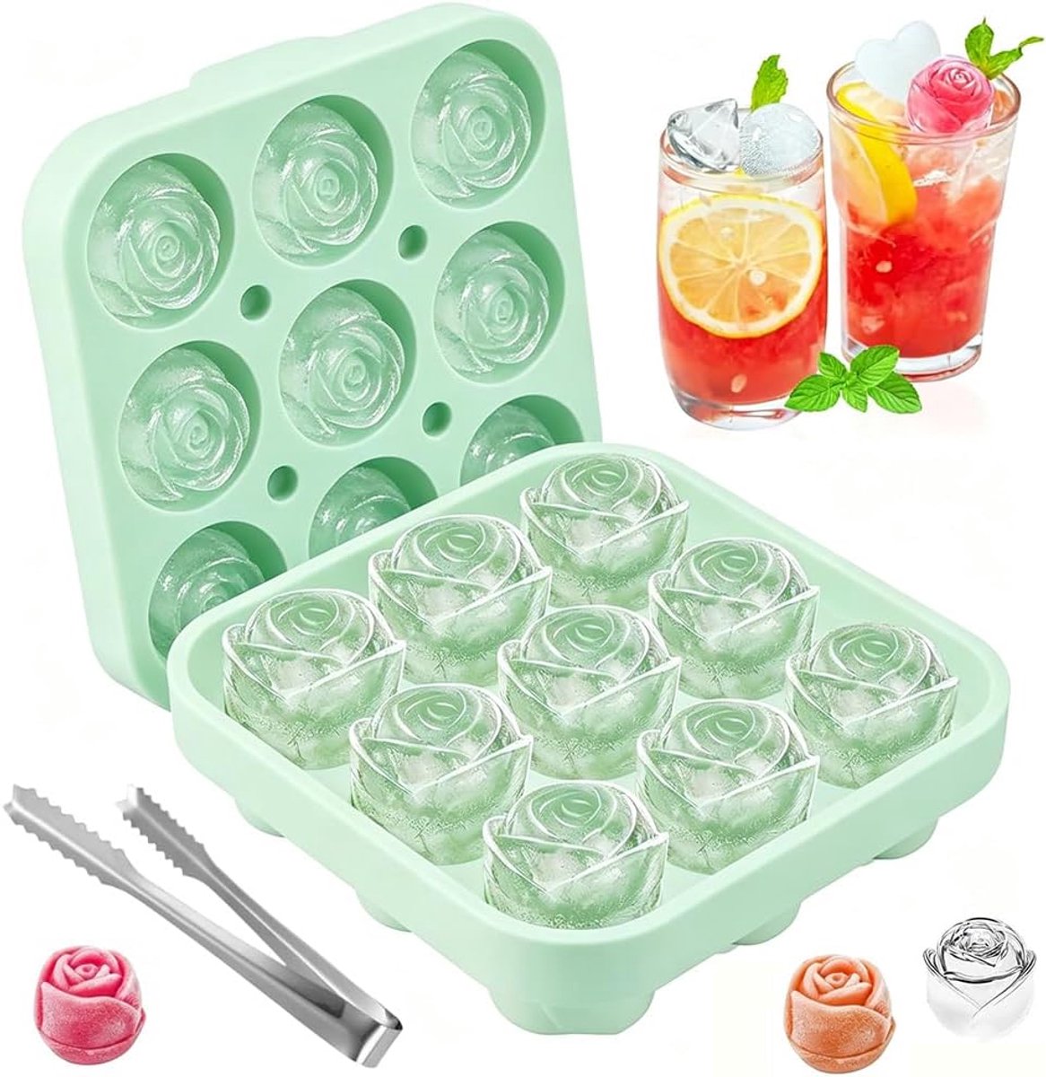 Siliconen mal, Rose 9 holte mal, siliconen gieten taartbenodigdheden - voor cupcake chocolade snoep dessert verjaardag vakantie kinderen volwassenen 2 stuks