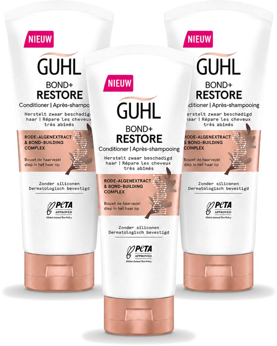 3 x Guhl - Conditioner - Bond+ Restore - 200 ml - Voordeelverpakking - 3 stuks
