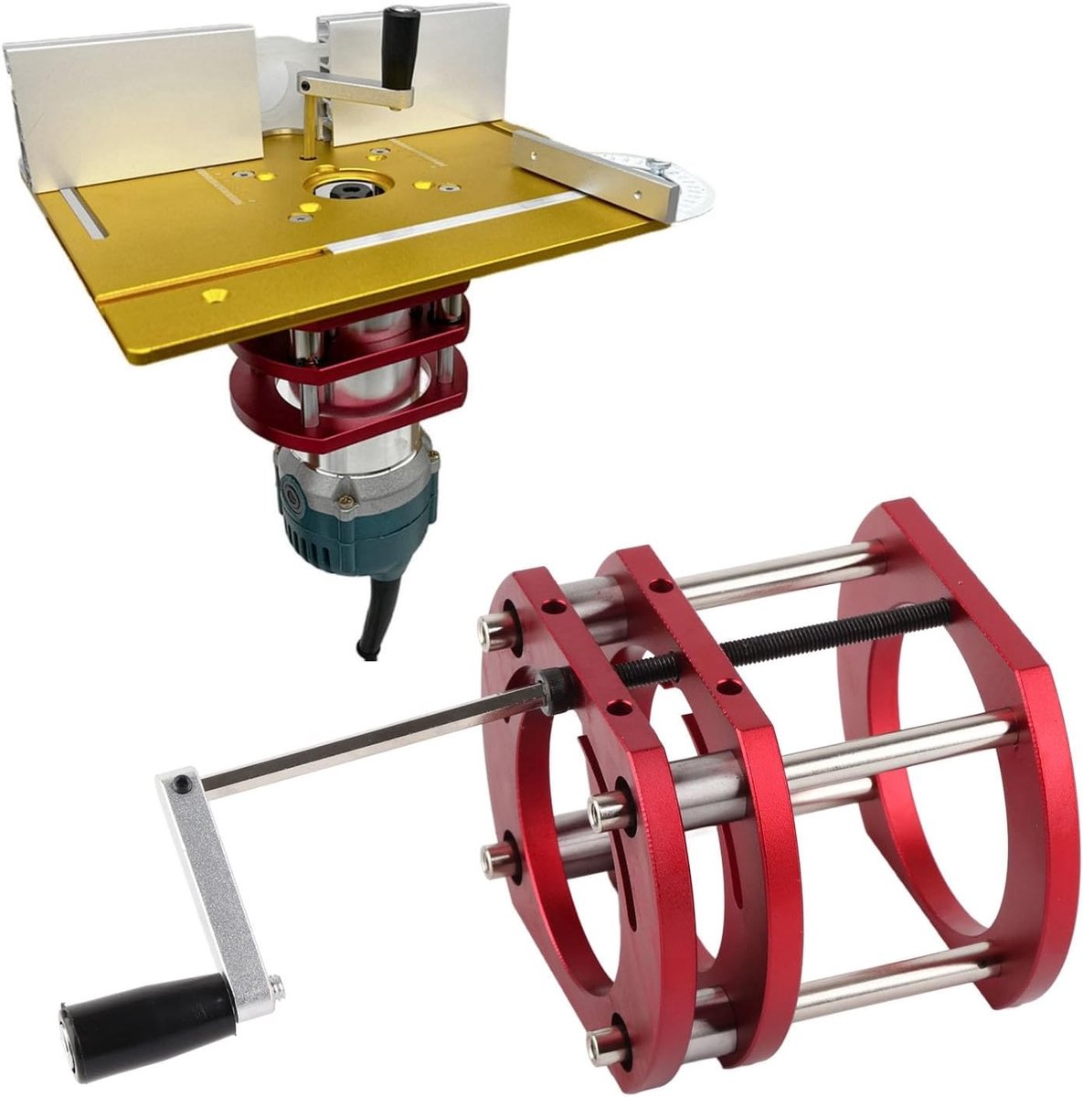 4-klauwklem Freestafel-hefsysteem met Slinger voor Kleine Afkortmachines – Geschikt voor Freestafels met Diameter 64–66 mm