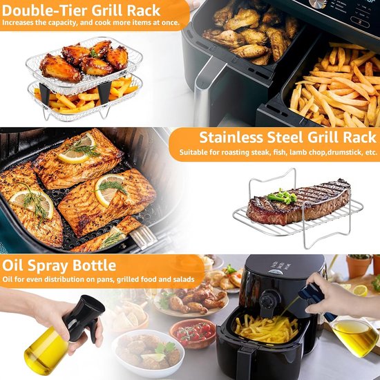 Accessoires voor Philips Airfryer Dual Basket 3000-serie 6L + 3L, 24-delige accessoireset, siliconen vorm accessoireset, grillrooster met twee verdiepingen, bakvorm, toaststandaard — afbeelding 2