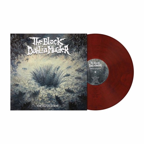 Pochette d'album de The Black Dahlia Murder avec le texte 'Servitude' et un disque vinyle rouge foncé.
