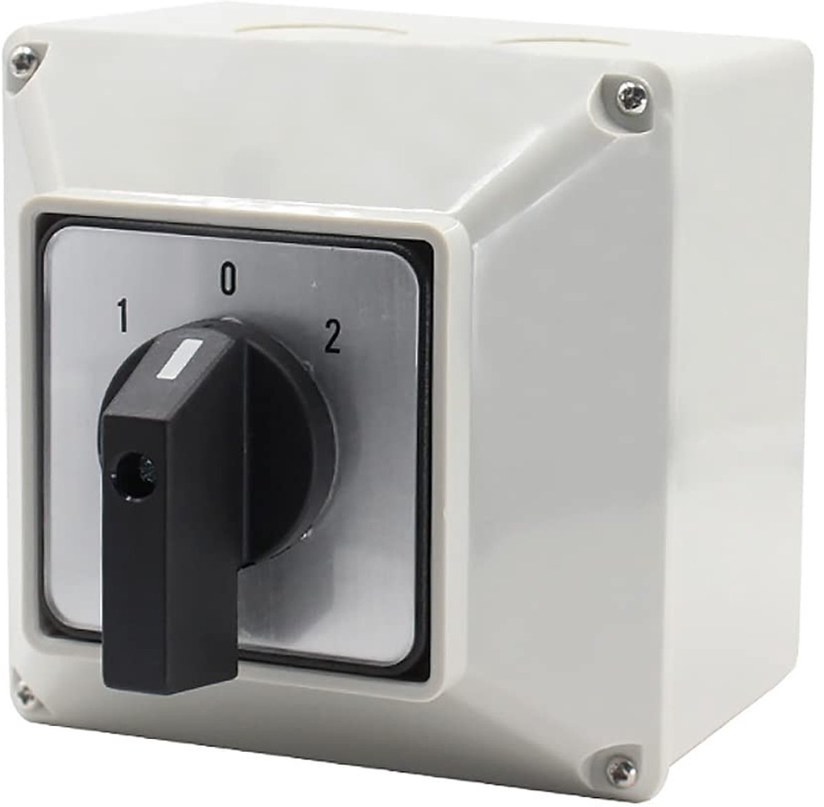3-positie schakelaar met 8 schroefterminals en robuuste behuizing voor 380V/32A toepassingen