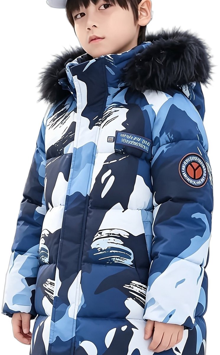 Currero Winterjas Parka Jongens Lange Jas Wintermantel Overjas Gewatteerd Waterdicht Winter Stijlvol Mantel Kinderen Pauw 8 Jaar Blauw