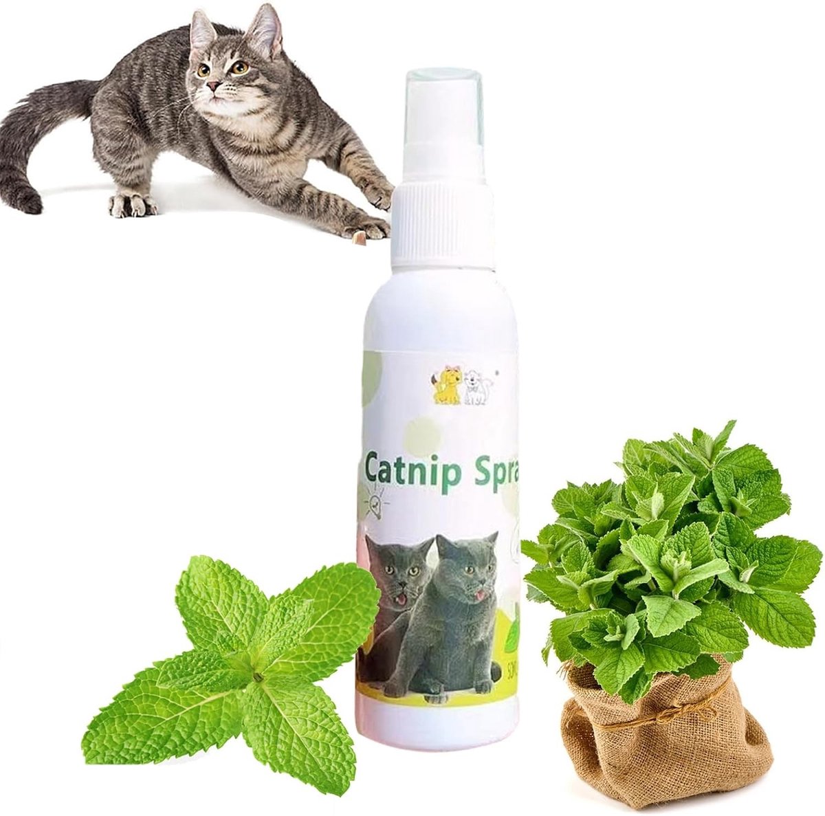 Natuurlijke Kattenkruid Spray voor Katten, Anti-Stress Spray voor Ontspanning, 100% Pure Ingrediënten (Wit, 1 Stuk)
