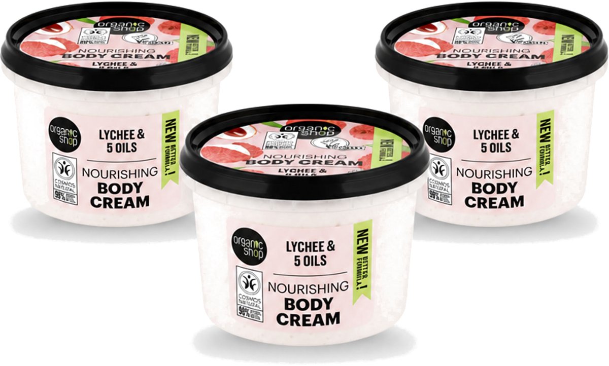3 x Organic Shop - Nourishing Body Cream Lychee - Hydraterend en Voedend - 250 ml - Voordeelverpakking - 3 stuks