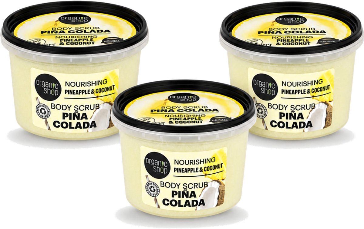 3 x Organic Shop - Body Scrub Pineapple & Coconut - Verfrissend en Voedend - 250 ml - Voordeelverpakking - 3 stuks