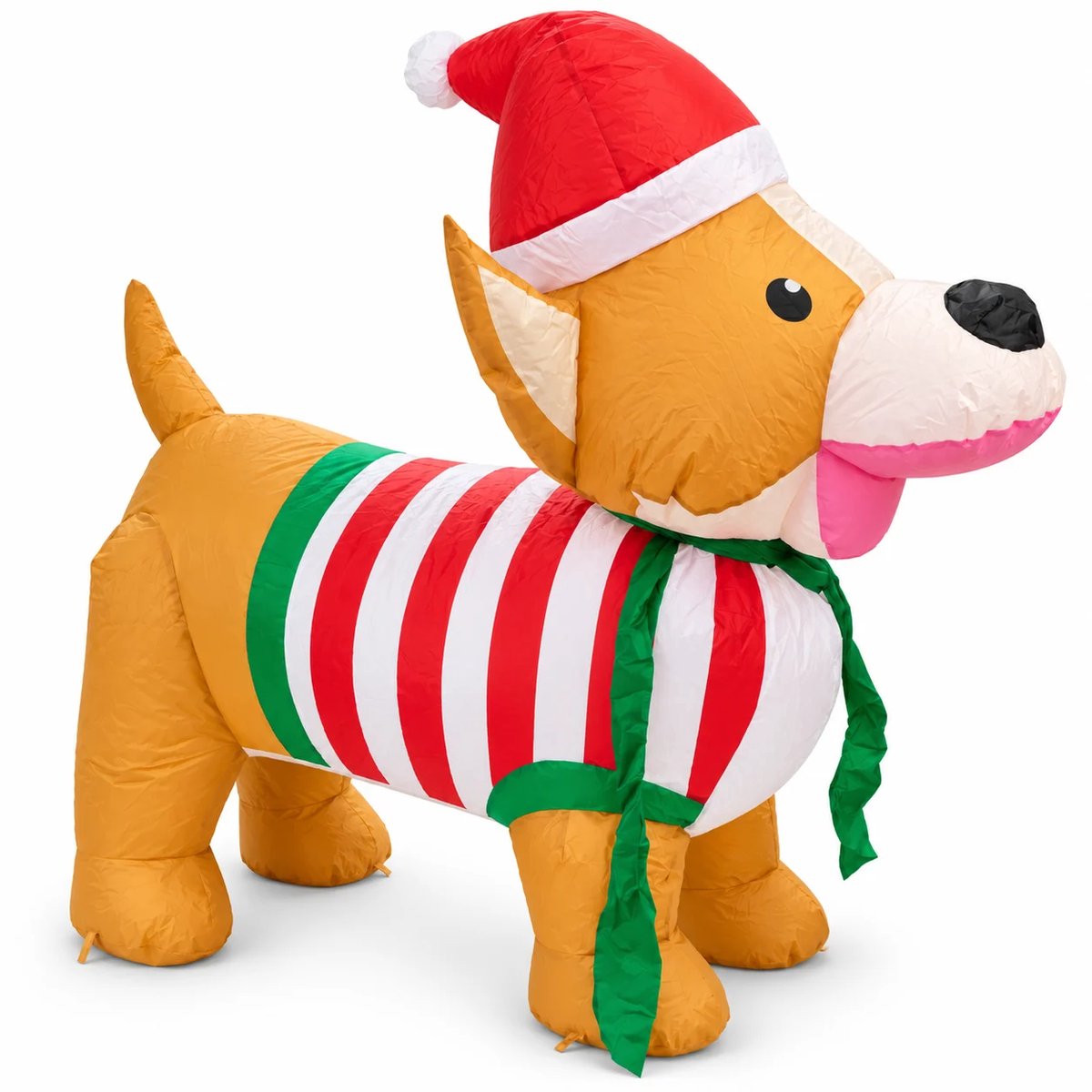 HEM Opblaasbare Kersthond 123 cm met LED Verlichting – Opblaasbaar Kerstfiguur Hond voor Buiten en Binnen – Kerstdecoratie en Kerstversiering voor Tuin – Inclusief Blower en HEM Microvezeldoekje