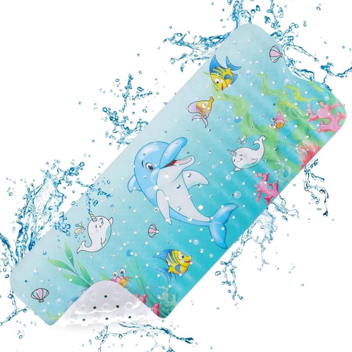 Antislip douchemat, 100x40cm, PVC-materiaal, geschikt voor zuignappen, antislip badmat, patroon geschikt voor zeedieren.