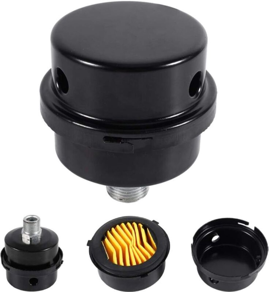 1 stuk 3/8 inch (16 mm) geschikt vooralen luchtcompressorfilter/geluiddemper geschikt voor luchtcompressorketels, zwart.