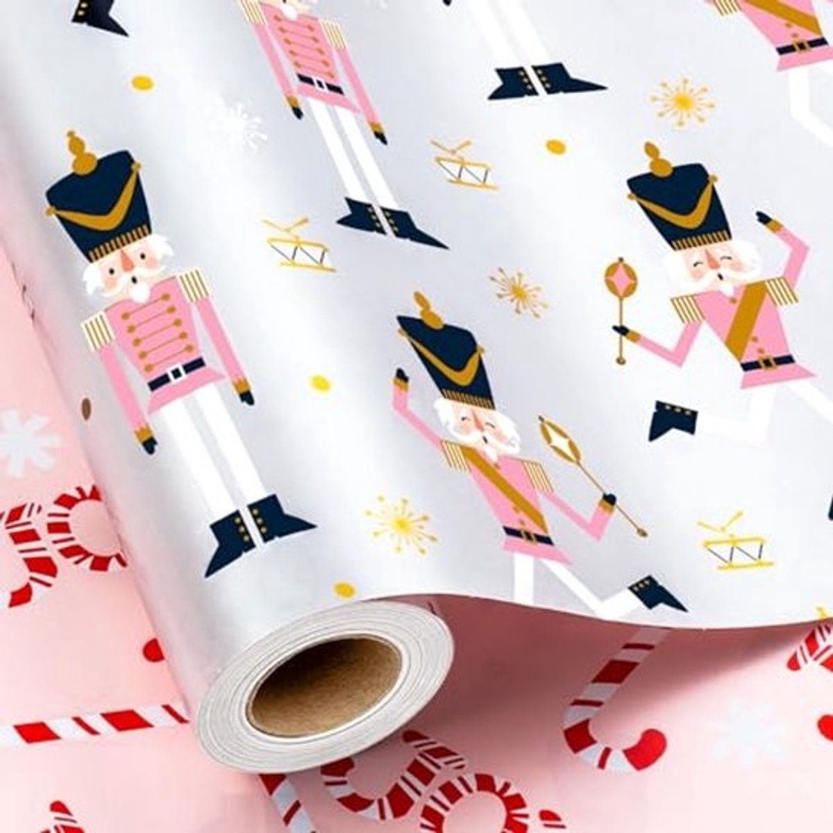 Grappig Kerst Inpakpapier met Snoepstok Ontwerp - Dubbelzijdig Parelmoer Folie - 47 cm x 70 cm