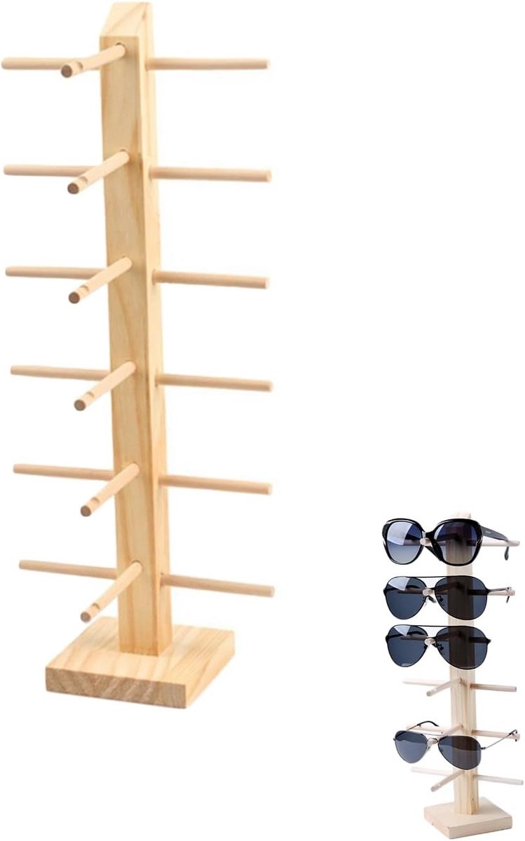 Houten Brilstandaard voor Zonnebrillen, Myopie Brillen en Leesbrillen - Perfecte Presentatie en Organisatie